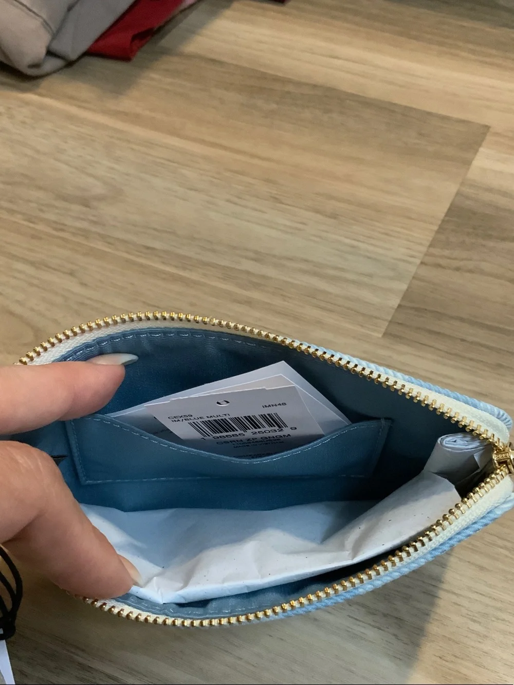 Coach Blue and Cream Gingham Wristlet